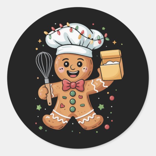 Schattigee Gingerbread Man Baker Christmas Chef Ba Ronde Sticker (Voorkant)