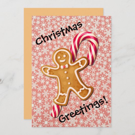 Schattigee Gingerbread Man Candy Cane Retro Kerstm Feestdagenkaart (Voorkant / Achterkant)