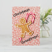 Schattigee Gingerbread Man Candy Cane Retro Kerstm Feestdagenkaart (Staand voorkant)