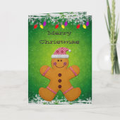 Schattigee Gingerbread Man & Christmas Lights Kaar Feestdagen Kaart (Voorkant)