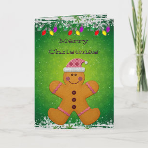 Schattigee Gingerbread Man & Christmas Lights Kaar Feestdagen Kaart