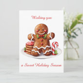 Schattigee Gingerbread Man Kerst Flat Vakantie Kaa Feestdagenkaart (Staand voorkant)