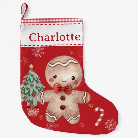 Schattigee Gingerbread Man Tree Candy Cane Red Gin Kleine Kerstsok (Voorkant)