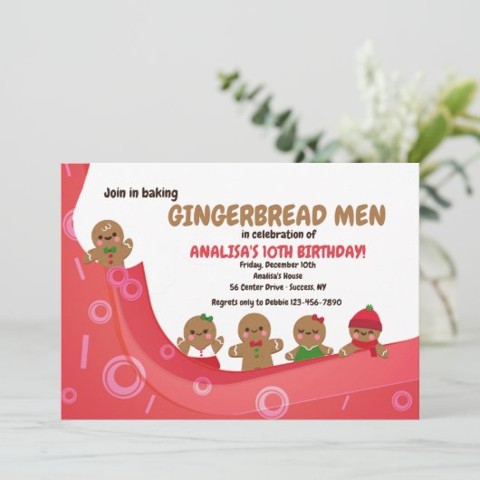 Schattigee Gingerbread Men Invitation Kaart (Staand voorkant)
