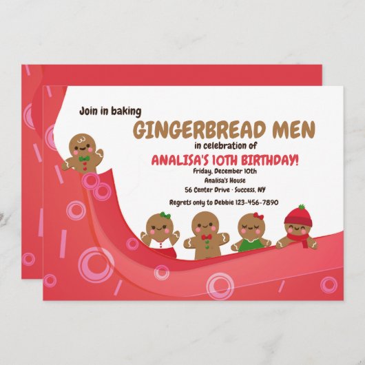 Schattigee Gingerbread Men Invitation Kaart (Voorkant / Achterkant)