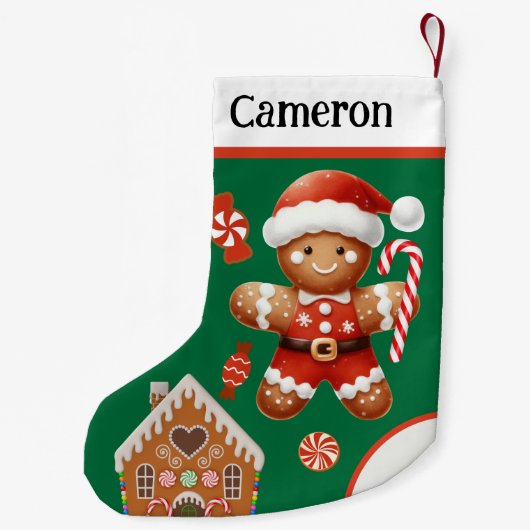 Schattigee Gingerbread Santa met Snoep en Huis Kleine Kerstsok (Achterkant)