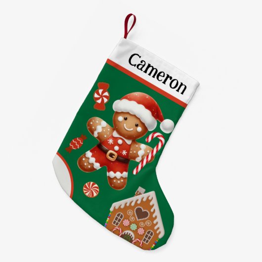 Schattigee Gingerbread Santa met Snoep en Huis Kleine Kerstsok (Voorkant (Hangend))