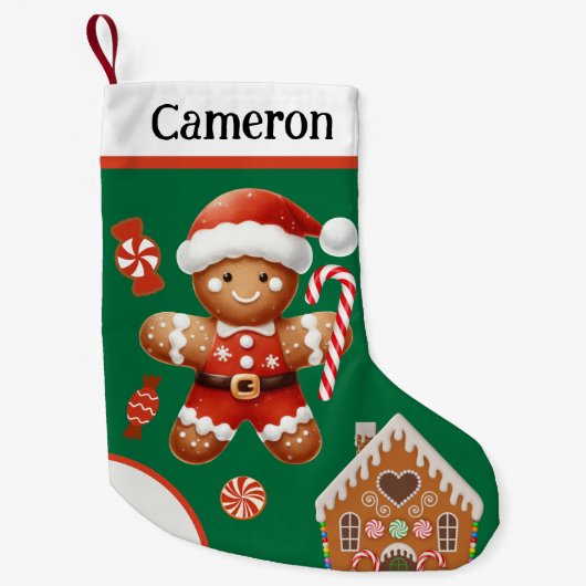 Schattigee Gingerbread Santa met Snoep en Huis Kleine Kerstsok (Voorkant)