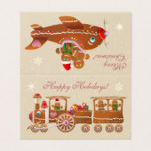 Schattigee Gingerbread Xmas Train en Airplane Cart Kaart (Buitenkant ongevouwen)