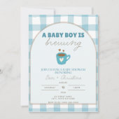 Schattigee Gingham Baby is Brouwen Douche Uitnodig Kaart (Voorkant)