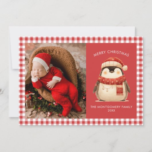 Schattigee Gingham Check Familie Kerstkaart (Voorkant)