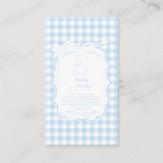 Schattigee Gingham Franse Teddy Bear Boeken voor B Informatiekaartje (Voorkant)