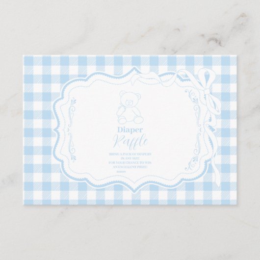 Schattigee Gingham Franse Teddy Bear Diapper Raffl Informatiekaartje (Voorkant)