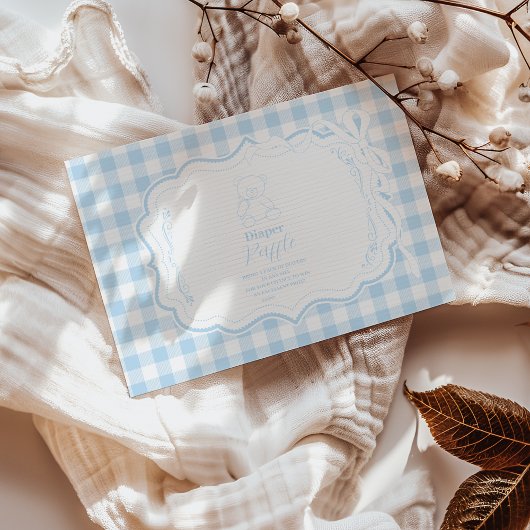 Schattigee Gingham Franse Teddy Bear Diapper Raffl Informatiekaartje