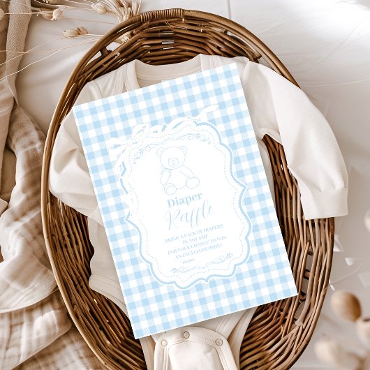 Schattigee Gingham Franse Teddy Bear Diapper Raffl Informatiekaartje
