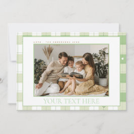Schattigee Gingham Green Plaid Custom Photo Holida Feestdagenkaart