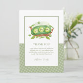 Schattigee Gingham Greenery Sweet Pea In Pod Baby  Bedankkaart (Staand voorkant)
