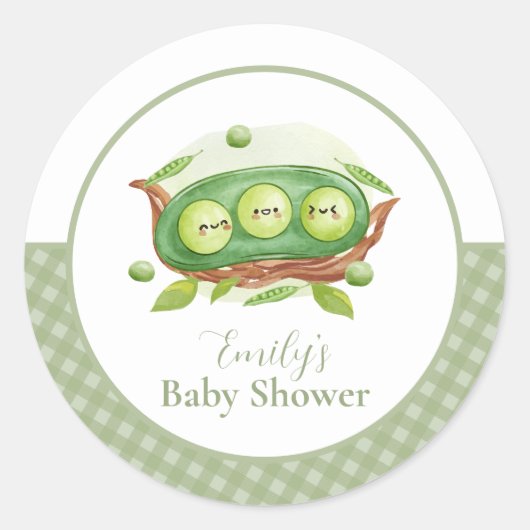 Schattigee Gingham Greenery Sweet Pea In Pod Baby  Ronde Sticker (Voorkant)