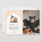 Schattigee Gingham Halloween Ghost 1st Birthday Fo Bedankkaart (Voorkant)