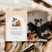 Schattigee Gingham Halloween Ghost 1st Birthday Fo Bedankkaart