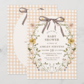 Schattigee Gingham Herfst Floral Neutraal Baby sho Kaart (Voorkant / Achterkant)