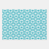 Schattigee Gingham Paw Print Patroon Roze Blauwgro Inpakpapier Vel (Voorkant 2)