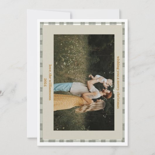 Schattigee Gingham Plaid Custom Foto Kerstkaart (Voorkant)