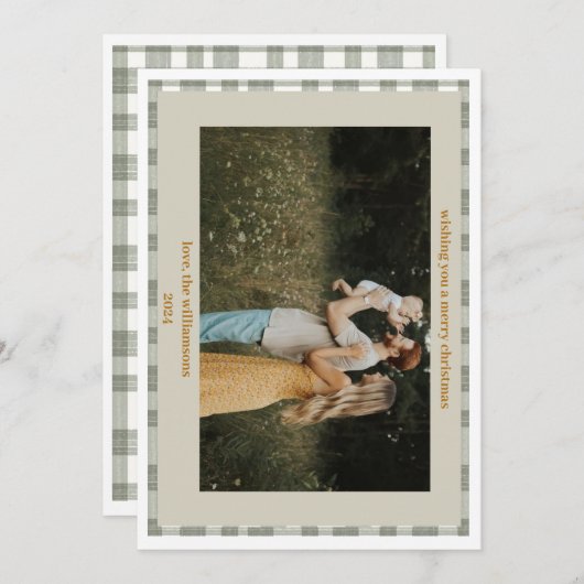 Schattigee Gingham Plaid Custom Foto Kerstkaart (Voorkant / Achterkant)