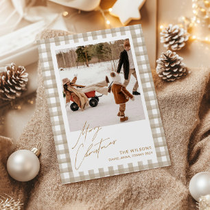 Schattigee Gingham Plaid Custom Photo Christmas Feestdagenkaart