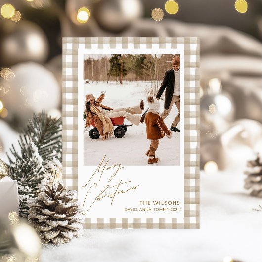 Schattigee Gingham Plaid Custom Photo Christmas Feestdagenkaart