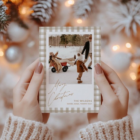 Schattigee Gingham Plaid Custom Photo Christmas Feestdagenkaart