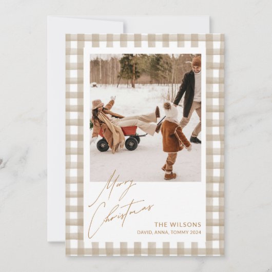 Schattigee Gingham Plaid Custom Photo Christmas Feestdagenkaart (Voorkant)