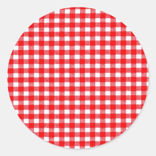 Schattigee gingham rood en wit picknick lunch ronde sticker (Voorkant)