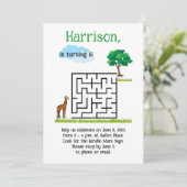 Schattigee giraf en boomdoolhof puzzel verjaardags kaart (Staand voorkant)