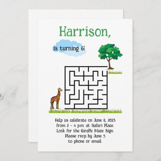 Schattigee giraf en boomdoolhof puzzel verjaardags kaart (Voorkant / Achterkant)