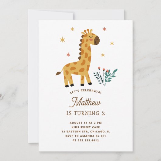 Schattigee giraf. Grappige safari dier kinderen ve Kaart (Voorkant)