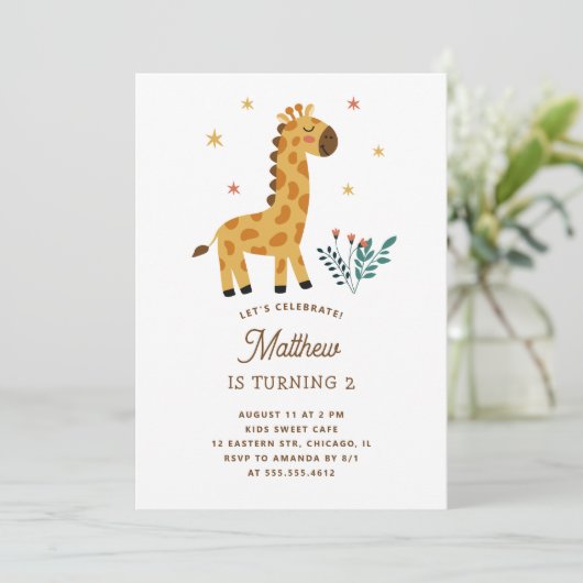 Schattigee giraf. Grappige safari dier kinderen ve Kaart (Staand voorkant)