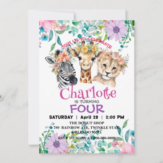 Schattigee giraf Leeuw oerwoud Dieren Verjaardag B Kaart (Voorkant)