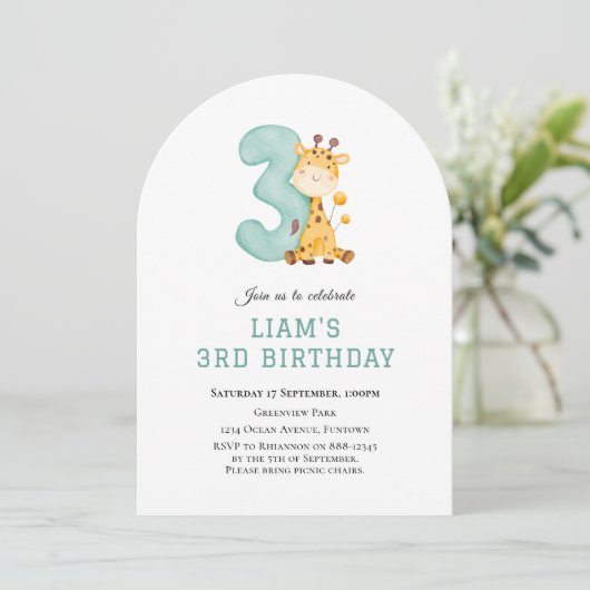 Schattigee Giraffe 3e verjaardag Kaart (Staand voorkant)
