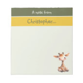 Schattigee giraffe aangepaste naam groene kinderen notitieblok (Voorkant)