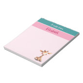 Schattigee giraffe aangepaste naam roze kinderen notitieblok (Linkerzijde)