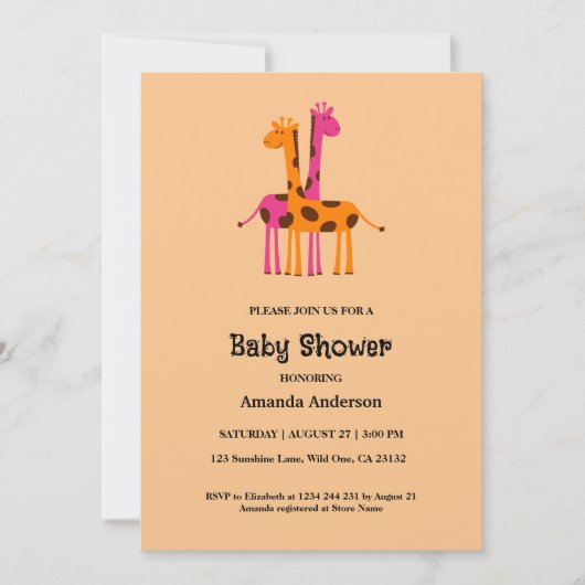 Schattigee Giraffe Baby Douche Uitnodigingen (Voorkant)