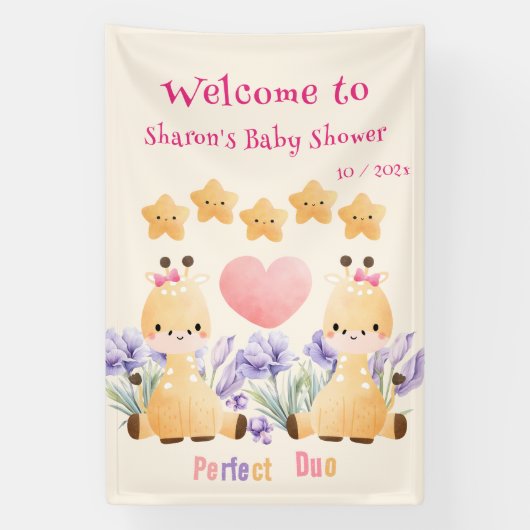 Schattigee Giraffe Baby shower Banner | Twin Baby  (Verticaal)