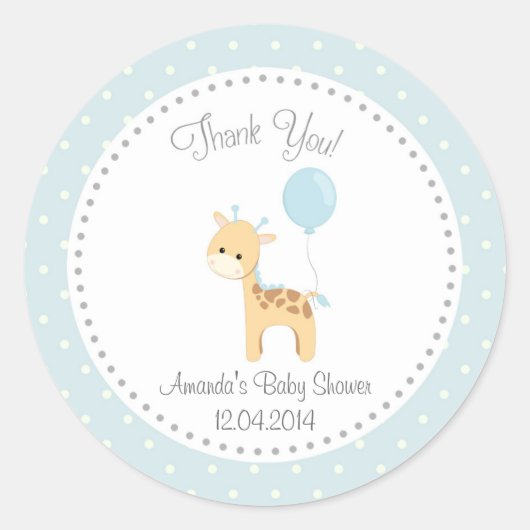 Schattigee Giraffe Baby shower Sticker (blauw) (Voorkant)