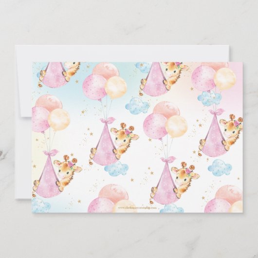 Schattigee Giraffe Ballonnen Meisje Baby shower Sp Bedankkaart (Achterkant)