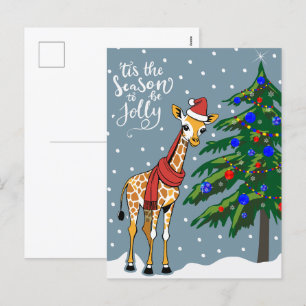 Schattigee Giraffe Beanie en sjaal met kerstboom Feestdagenkaart