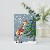 Schattigee Giraffe Beanie en sjaal met kerstboom Feestdagenkaart (Staand voorkant)