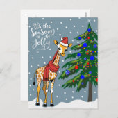 Schattigee Giraffe Beanie en sjaal met kerstboom Feestdagenkaart (Voorkant / Achterkant)