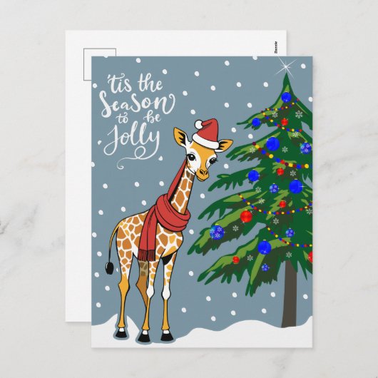 Schattigee Giraffe Beanie en sjaal met kerstboom Feestdagenkaart (Voorkant / Achterkant)