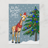 Schattigee Giraffe Beanie en sjaal met kerstboom Feestdagenkaart (Voorkant)